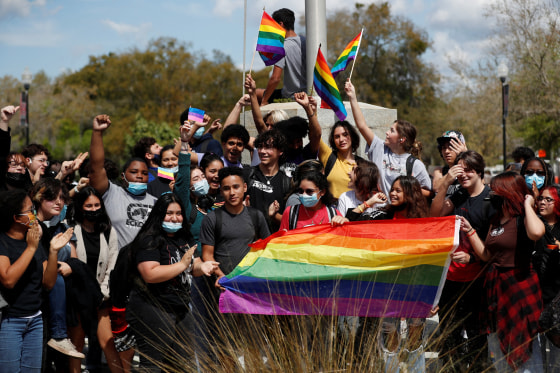 High schoolers in Tampa, FL, protest the "Don't Say Gay" bill.