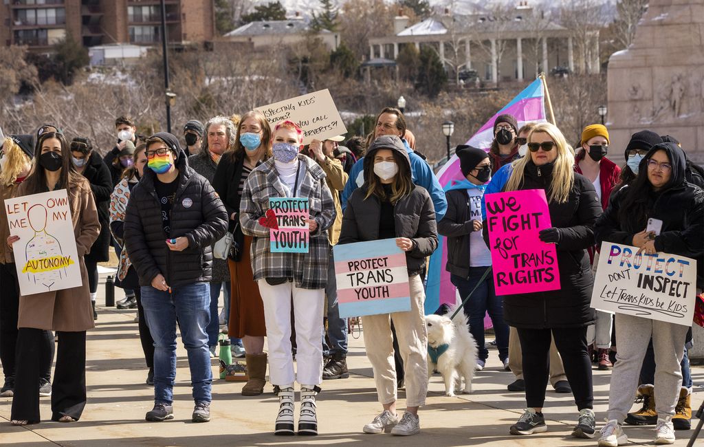 Protesters in Utah brave the cold to stand up against invasive anti-trans bills.